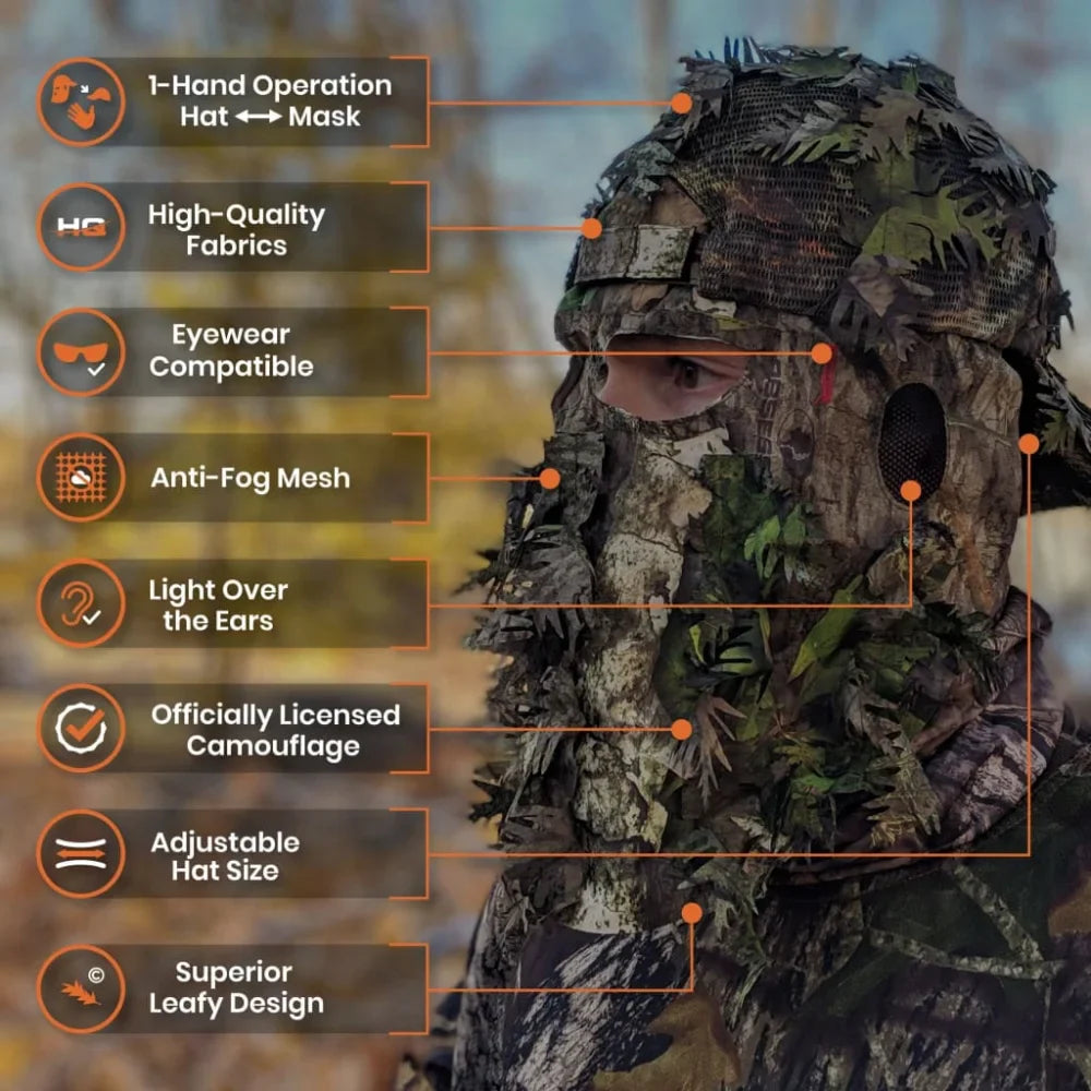 2-in-1 REAR Leafy Face Mask and Camo Hat (Fitted) by QuikCamo