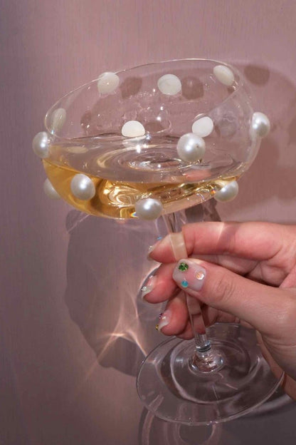 Mouth Blown Elegant Pearl Wine Glass, Retro Eclectic Cocktail Champagne Coupes by INSPECIAL HOME