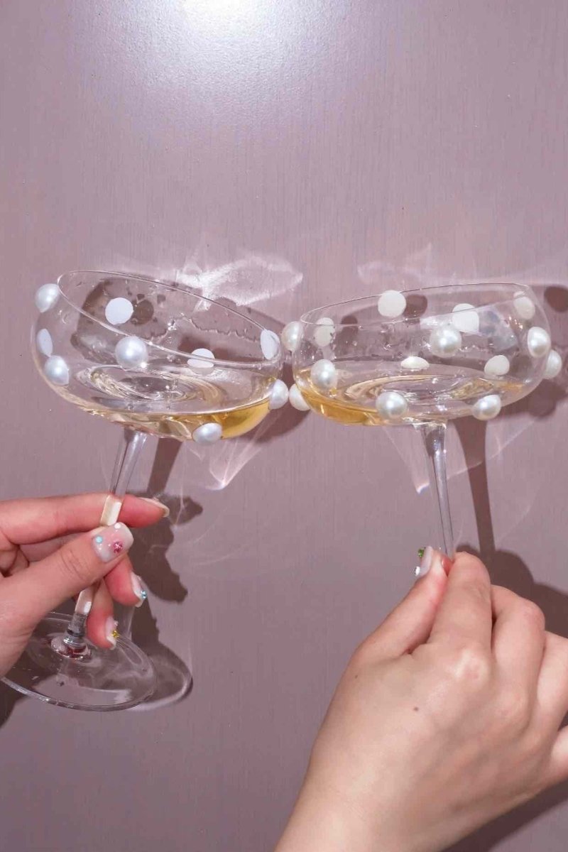 Mouth Blown Elegant Pearl Wine Glass, Retro Eclectic Cocktail Champagne Coupes by INSPECIAL HOME