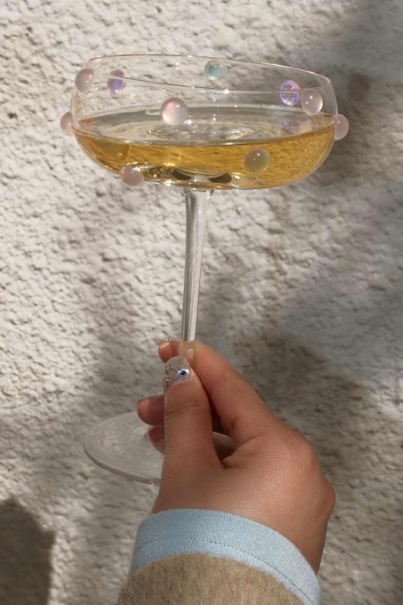 Mouth Blown Elegant Pearl Wine Glass, Retro Eclectic Cocktail Champagne Coupes by INSPECIAL HOME