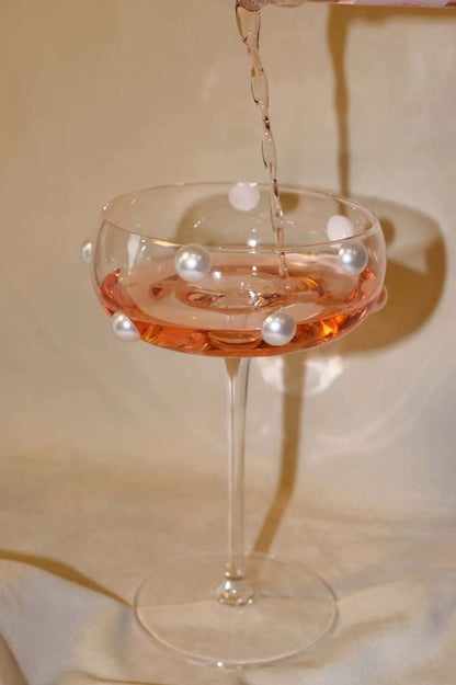 Mouth Blown Elegant Pearl Wine Glass, Retro Eclectic Cocktail Champagne Coupes by INSPECIAL HOME