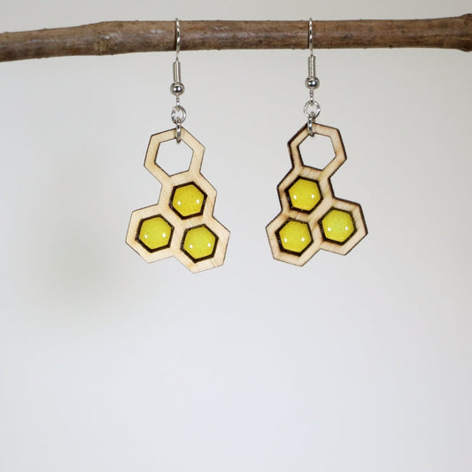 Natural Honeycomb WoodenDangle Earrings by Cate's Concepts, LLC