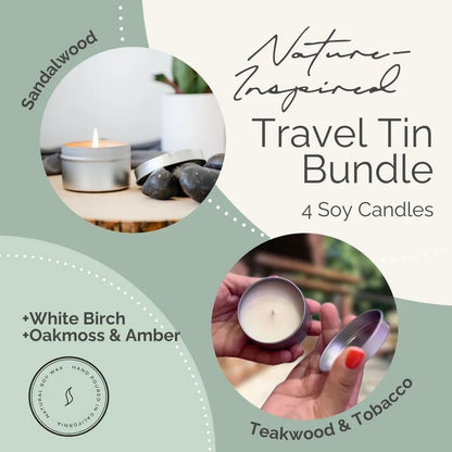 Travel Tin Nature-Inspired Bundle - Set of 4 Soy Candles - 4oz by Scented Designs Candle Company