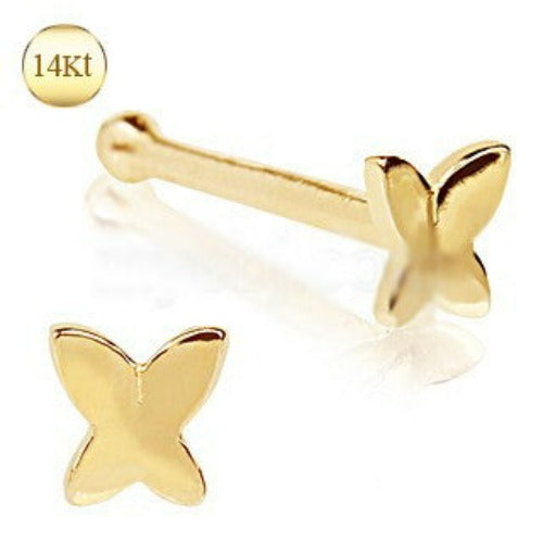 14Kt Yellow Gold Stud Nose Ring with a Butterfly by Fashion Hut Jewelry