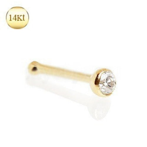 14Kt. Gold Stud Nose Ring with Press Fit CZ by Fashion Hut Jewelry