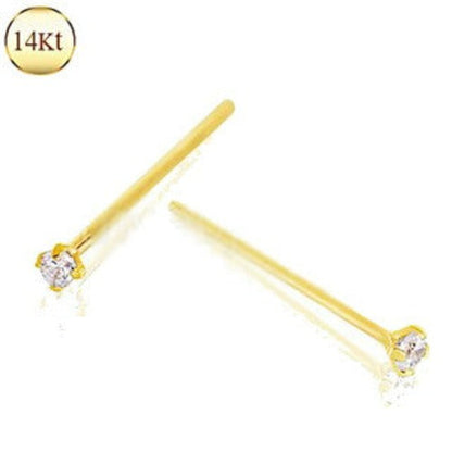 14Kt Yellow Gold Prong Set Clear CZ Fishtail Nose Ring by Fashion Hut Jewelry