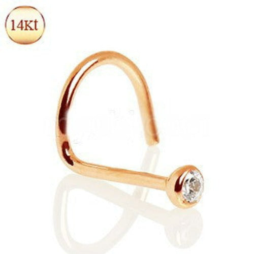 14Kt Rose Gold Nose Screw with Press Fit CZ by Fashion Hut Jewelry