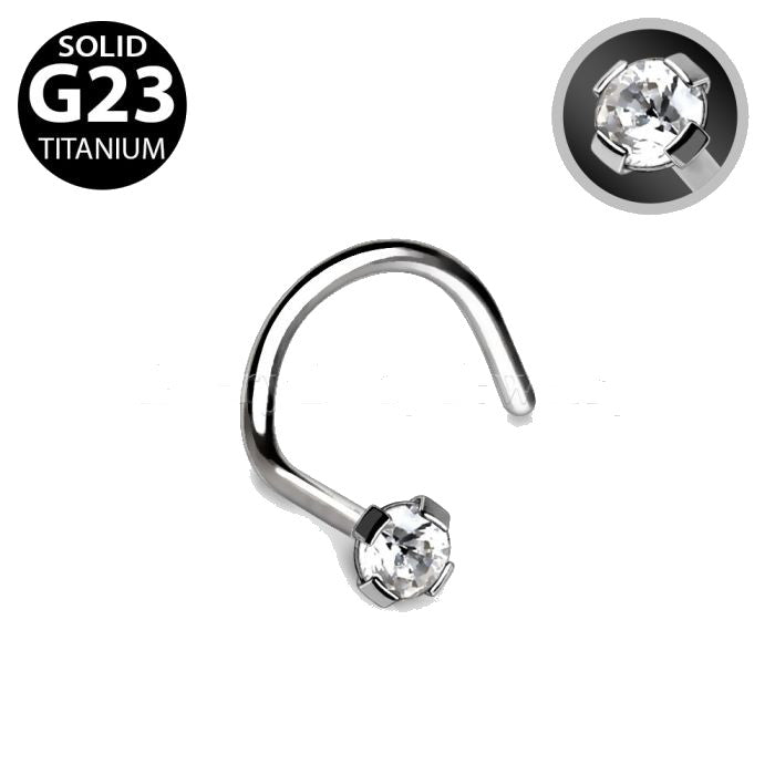 Titanium Prong Set CZ Screw Nose Ring by Fashion Hut Jewelry