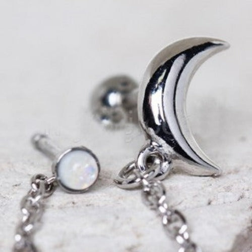 316L Stainless Steel Moon Chain Nose + Cartilage Earring by Fashion Hut Jewelry