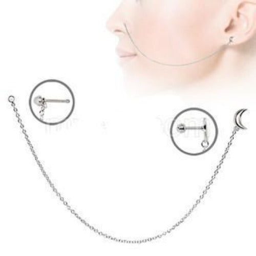 316L Stainless Steel Moon Chain Nose + Cartilage Earring by Fashion Hut Jewelry