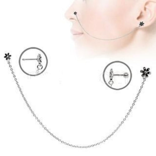 316L Stainless Steel Flower Chain Nose + Cartilage Earring by Fashion Hut Jewelry