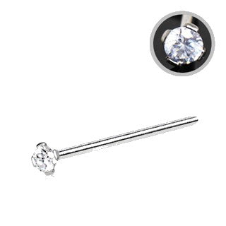 316L Stainless Steel Prong Set CZ Fishtail Nose Ring by Fashion Hut Jewelry