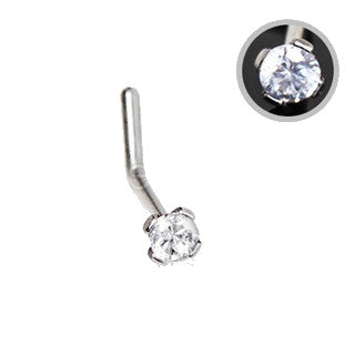 316L Stainless Steel Prong Set CZ L Bend Nose Ring by Fashion Hut Jewelry