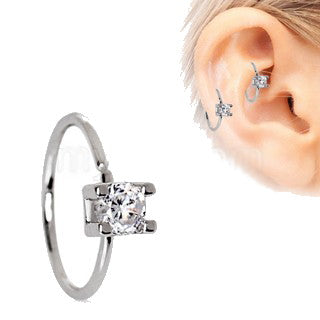 316L Stainless Steel Prong Set CZ Cartilage Earring by Fashion Hut Jewelry