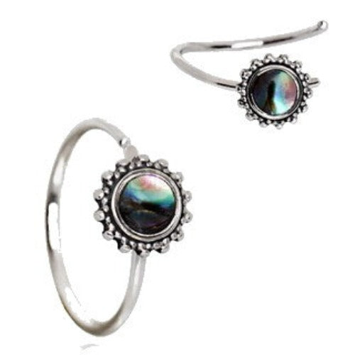 316L Stainless Steel Abalone Shell Charm Nose Hoop / Cartilage Earring by Fashion Hut Jewelry