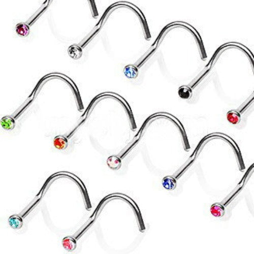 Screw Nose Ring with Press Fitted Gem by Fashion Hut Jewelry