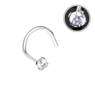 316L Stainless Steel Prong Set CZ Screw Nose Ring by Fashion Hut Jewelry