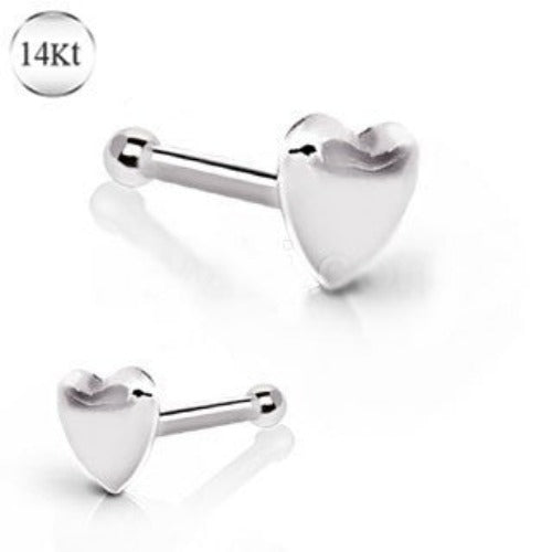 14Kt White Gold Stud Nose Ring with a Heart by Fashion Hut Jewelry