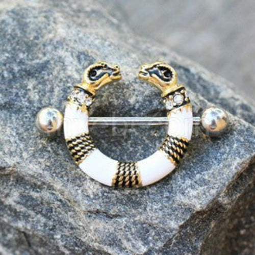 316L Stainless Steel Golden Egyptian Ram Circular Nipple Shield by Fashion Hut Jewelry