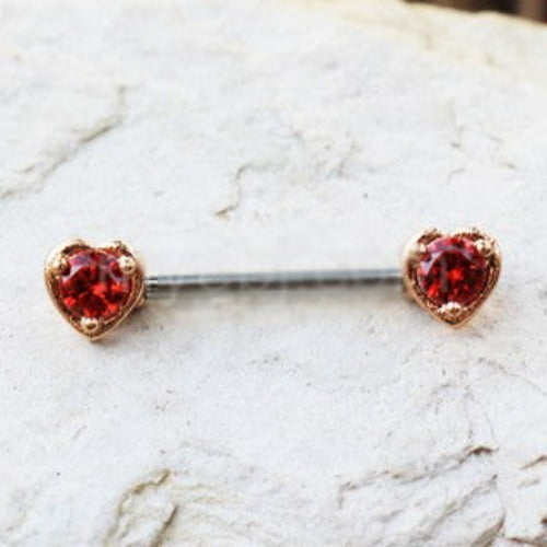 Rose Gold Red CZ Heart Nipple Bar by Fashion Hut Jewelry