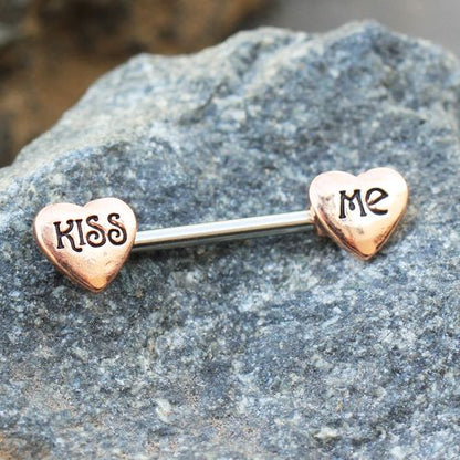 Rose Gold "Kiss Me" Heart Nipple Bar by Fashion Hut Jewelry