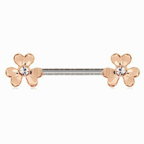 Rose Gold Plated Jeweled Clover Leaf Nipple Bar by Fashion Hut Jewelry