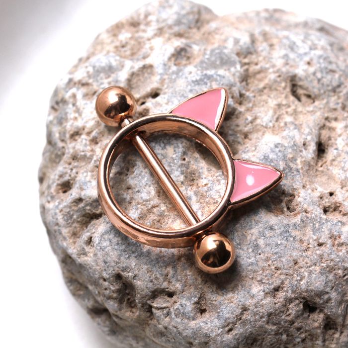 Rose Gold Plated Pink Cat Nipple Shield by Fashion Hut Jewelry