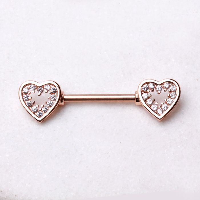 Rose Gold Plated Glittering Heart Nipple Bar by Fashion Hut Jewelry