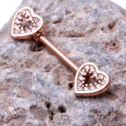 Rose Gold Plated Glittering Heart Nipple Bar by Fashion Hut Jewelry