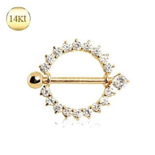 14Kt Yellow Gold Nipple Ring with Round CZ by Fashion Hut Jewelry