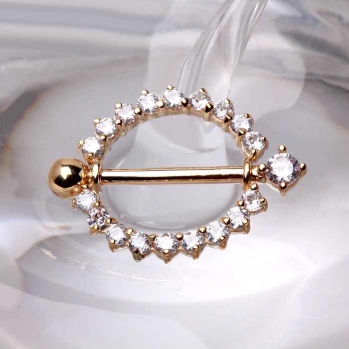 14Kt Yellow Gold Nipple Ring with Round CZ by Fashion Hut Jewelry