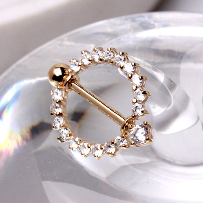 14Kt Yellow Gold Nipple Ring with Round CZ by Fashion Hut Jewelry