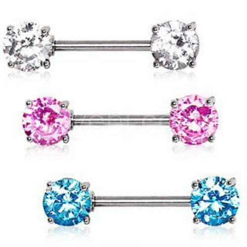 Prong Set Round CZ Nipple Bar Set by Fashion Hut Jewelry