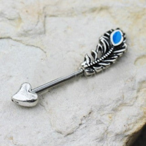 316L Stainless Steel Aqua Feather Arrow Nipple Bar by Fashion Hut Jewelry