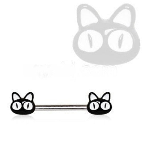 316L Stainless Steel Black Alley Cat Nipple Bar by Fashion Hut Jewelry