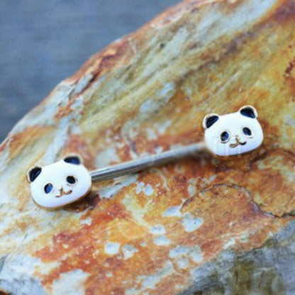 316L Stainless Steel Golden Panda Nipple Bar by Fashion Hut Jewelry