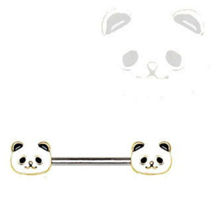 316L Stainless Steel Golden Panda Nipple Bar by Fashion Hut Jewelry