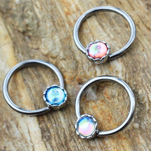 316L Stainless Steel Rainbow Rhinestone Captive Bead Ring Nipple Jewelry by Fashion Hut Jewelry