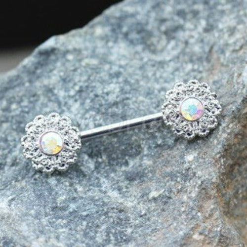 316L Stainless Steel Aurora Flower Cluster Nipple Bar by Fashion Hut Jewelry