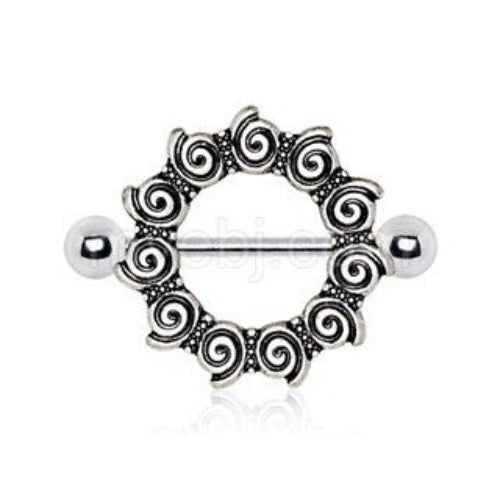 316L Stainless Steel Antique Tribal Multi-Spiral Nipple Shield by Fashion Hut Jewelry