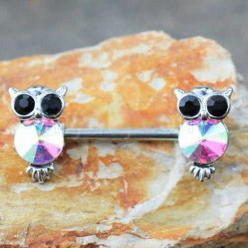 316L Stainless Steel Aurora Owl Nipple Bar by Fashion Hut Jewelry