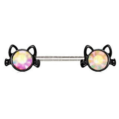 316L Stainless Steel Black Cat Nipple Bar by Fashion Hut Jewelry