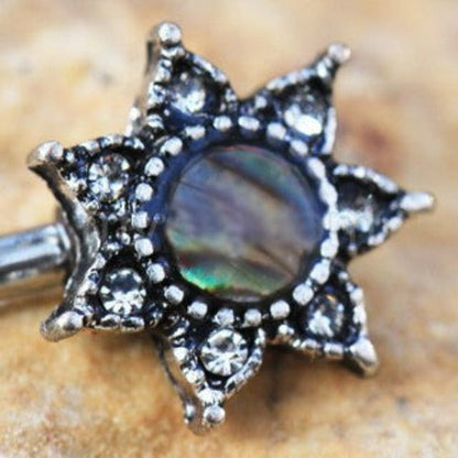 316L Stainless Steel Abalone Shell Inlay Star Nipple Bar by Fashion Hut Jewelry