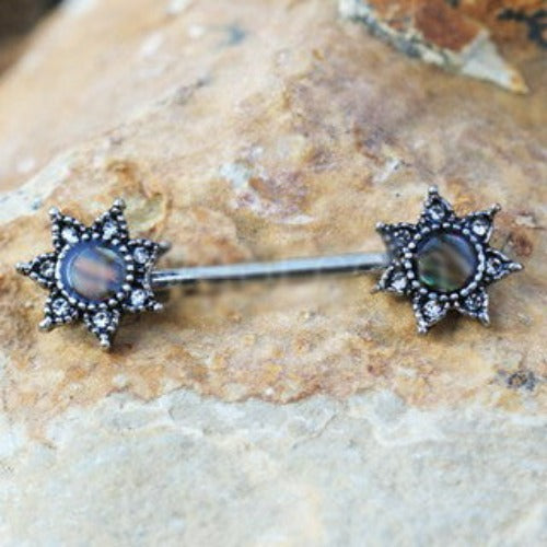 316L Stainless Steel Abalone Shell Inlay Star Nipple Bar by Fashion Hut Jewelry