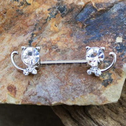 316L Stainless Steel Jeweled Kitty Cat Nipple Bar by Fashion Hut Jewelry