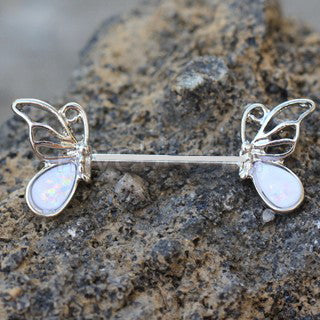 316L Stainless Steel Synthetic Opal Butterfly Nipple Bar by Fashion Hut Jewelry