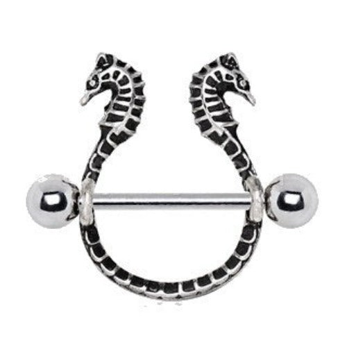 316L Stainless Steel Double Wicked Seahorse Nipple Shield by Fashion Hut Jewelry