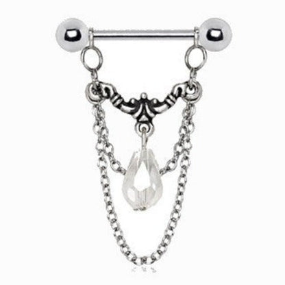 316L Stainless Steel Aurora Double Chain Nipple Ring by Fashion Hut Jewelry