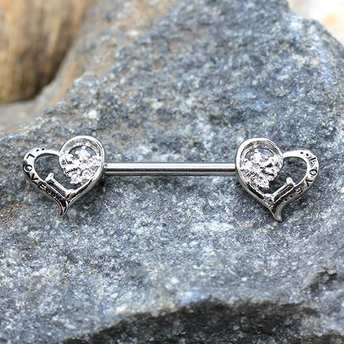 316L Stainless Steel Jeweled Lovely Heart Nipple Bar by Fashion Hut Jewelry