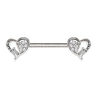 316L Stainless Steel Jeweled Lovely Heart Nipple Bar by Fashion Hut Jewelry